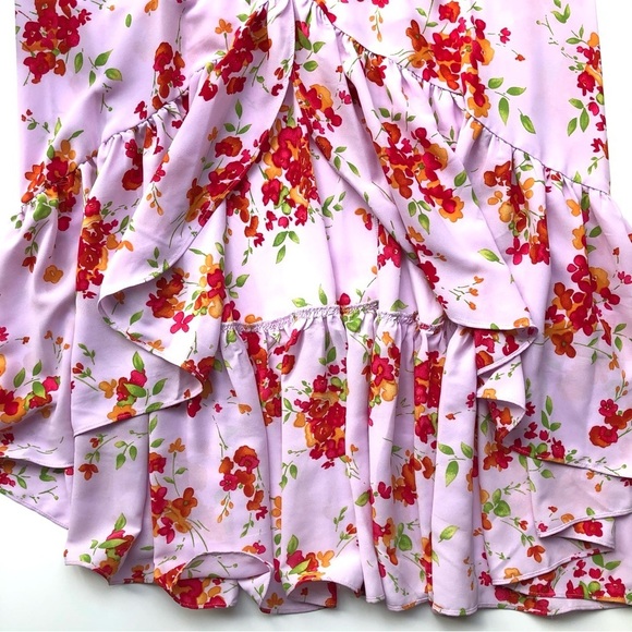 Nanette Lepore Pink Floral Maxi Dress Ruffled High Low Hem Button Down Front - Picture 11 of 14